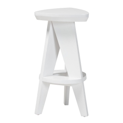 bali & pari Roy Wood Counter Stool - Sculptural Backless Accent Stool with Geometric Base and Integrated Footrest, White